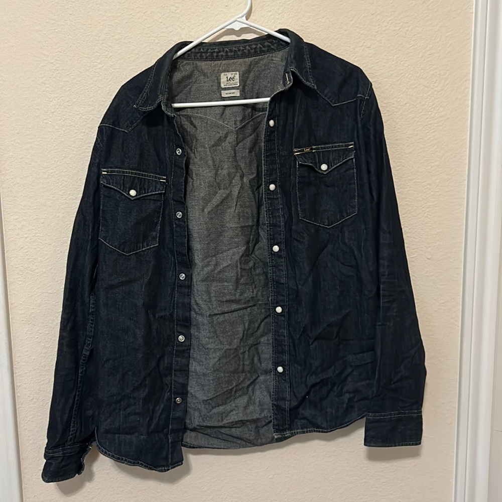 Lee Cotton Denim Western Pearl Snap Shirt Medium